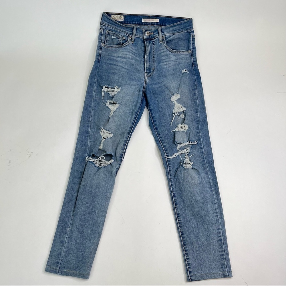 𝅺BIG “E" Levi's Premium Mile High Super Skinny Light Wash Distressed Blue Jeans